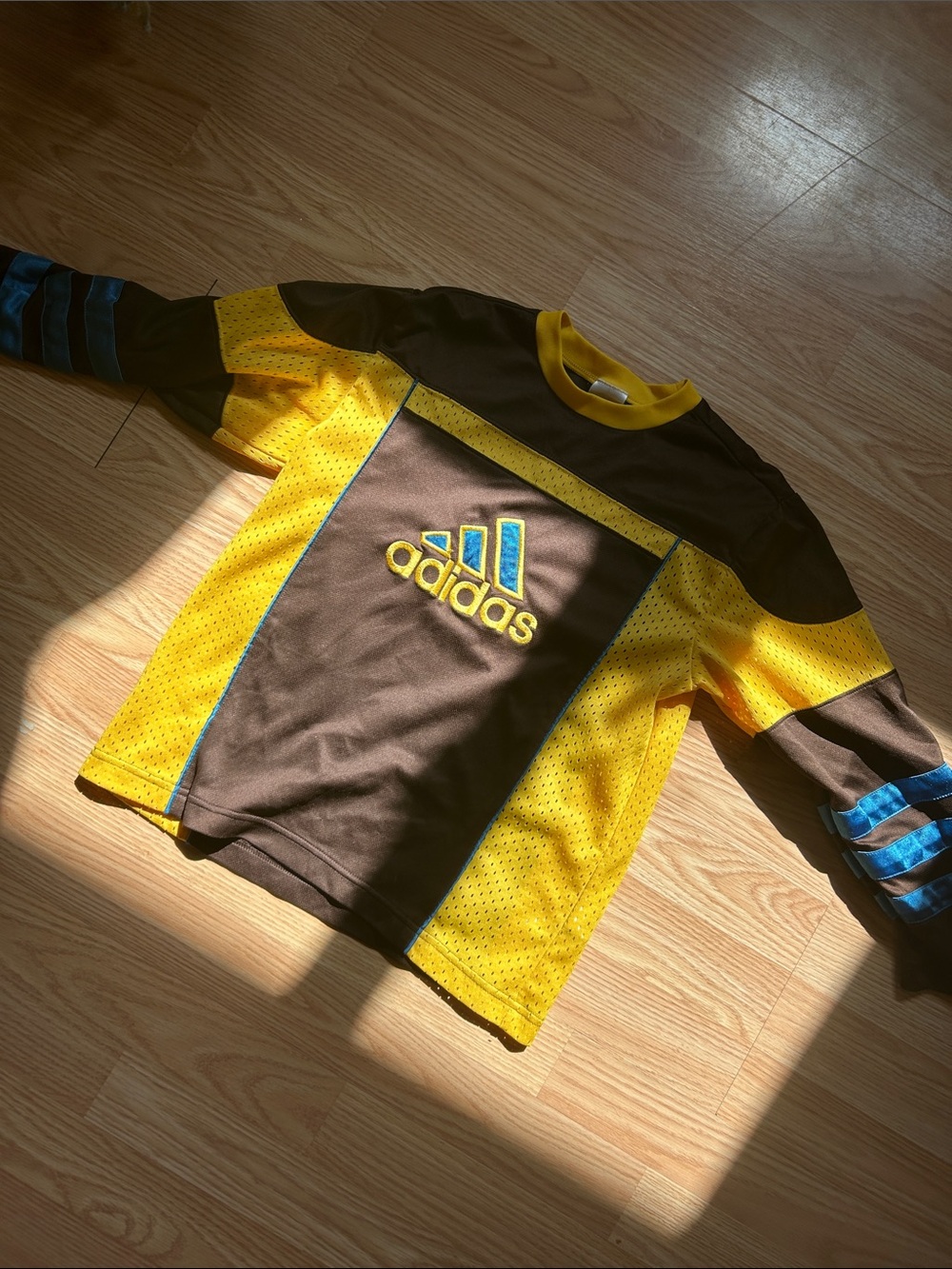 adidas Yellow, Brown & Blue Long-Sleeve Athletic Top